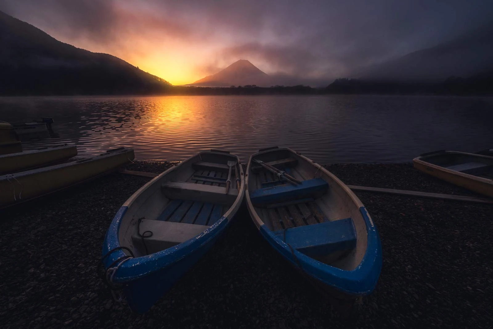 Fuji Lake Boats Sunrise — fine art photograph from the Japan Landscapes collection